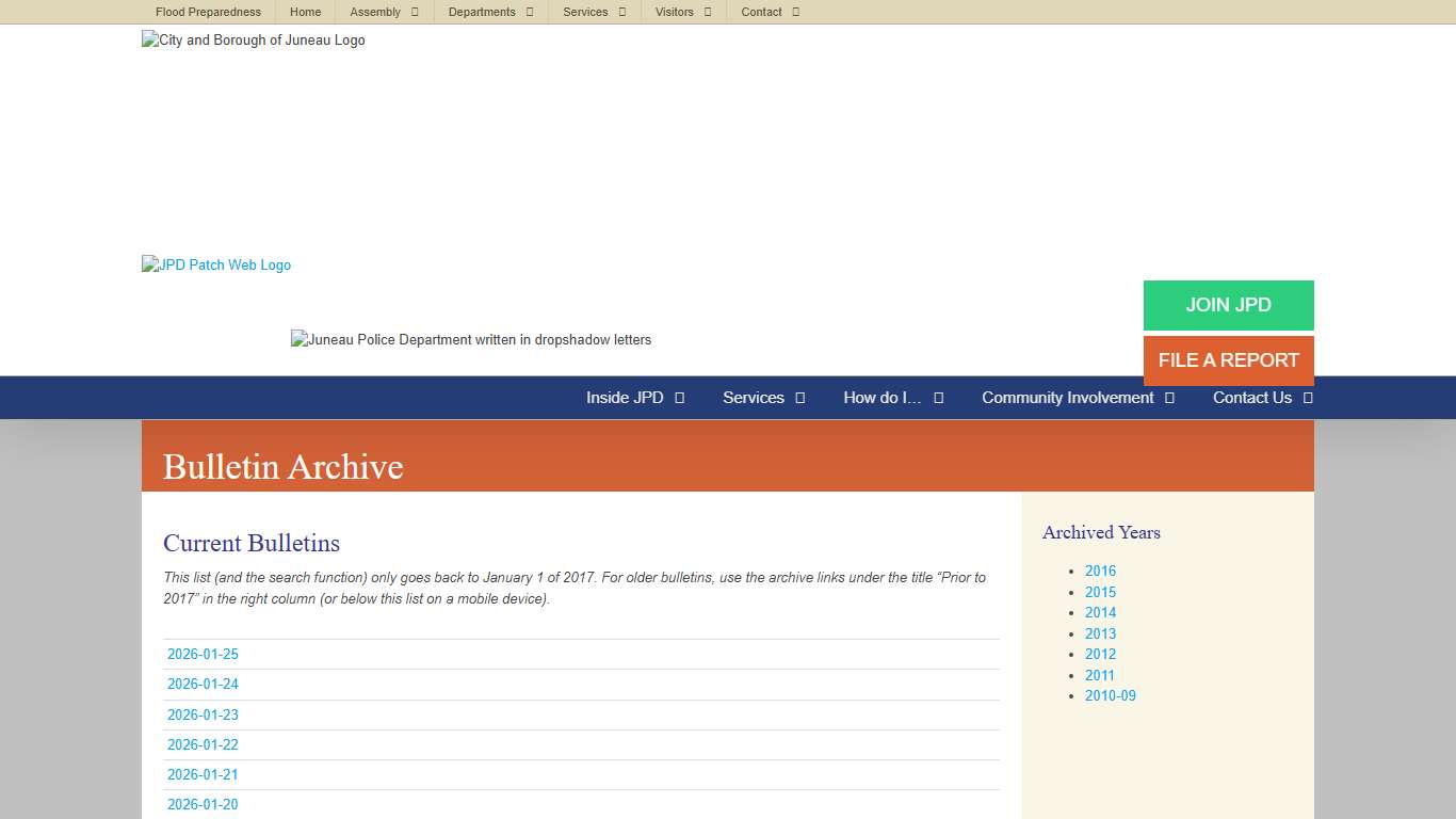 JPD – Bulletin Archive – City and Borough of Juneau