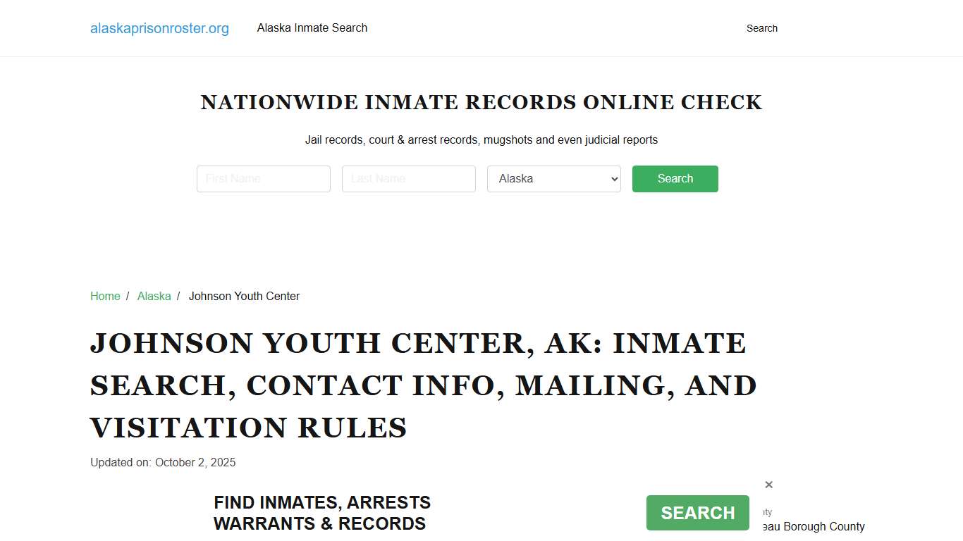 Johnson Youth Center, AK Inmate Search, Mailing and Visitation Rules